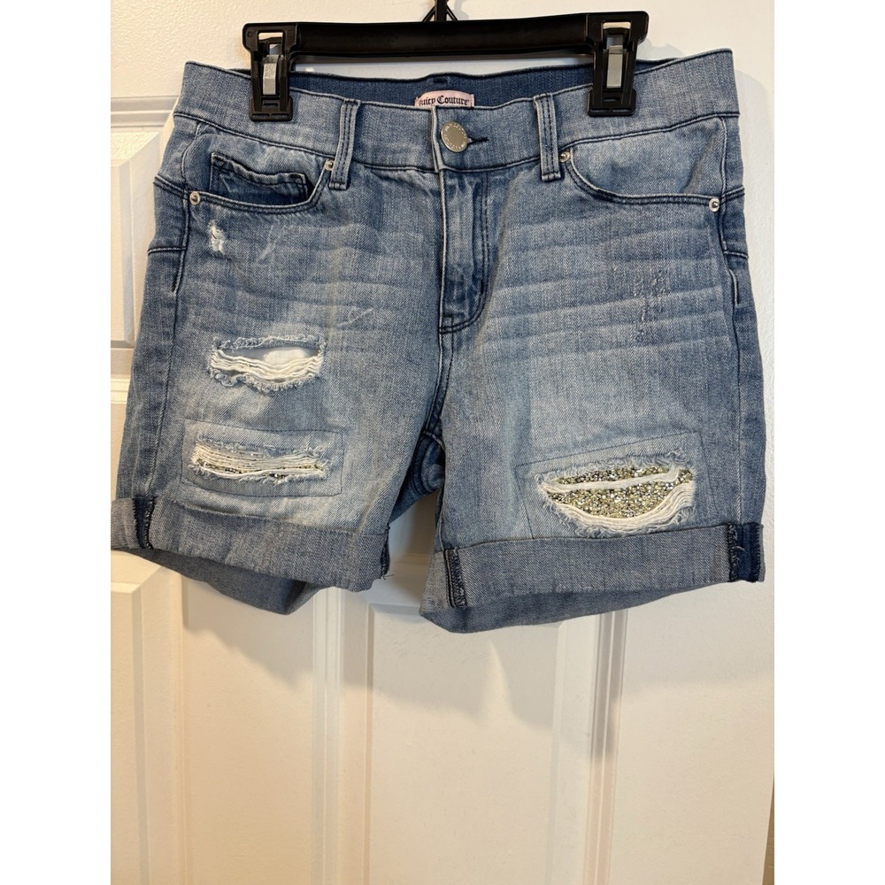 Juicy Couture Distressed Denim Shorts With Bling, Size 2